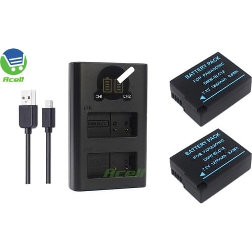 DMW-BLC12E Battery + LCD USB Dual Charger for Panasonic DMC-G5 DMC-G6 DMC-G80 DMC-G85 DC-G99 DMC-FZ1000 Camera Replace DMW-BLC12
