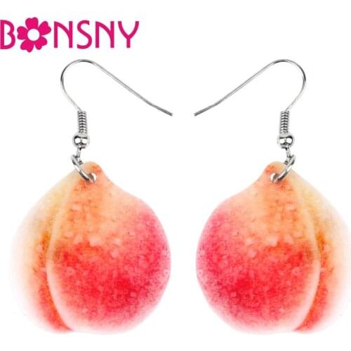 Bonsny Acrylic Sweet Juicy Honey Peach Earrings Big Long Dangle Drop Novelty Fruit Jewelry For Women Girl Ladies Teens Wholesale
