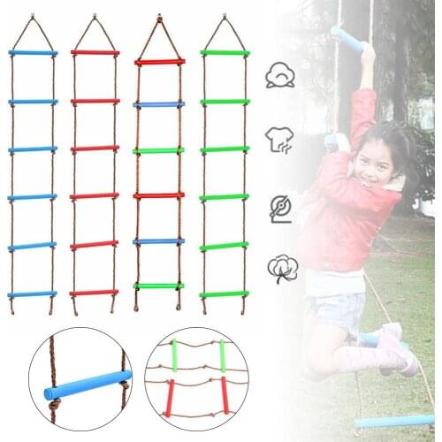 Climbing Rope Ladder Kids Fitness Toy Wooden Rope Ladder Outdoor Training Activity Safe Sports Rope Swing Swivel Ladder Tools