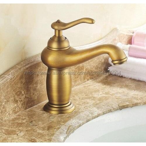 Antique Brass Faucet Retro Style Basin Faucet Rotating Single Handle Single Hole Hot And Cold Water Nan058