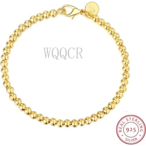 Free Shipping 925 Sterling Silver Color Bracelet Fashion Jewelry 4MM Buddha Bead Hollow Spherical Bracelet Gold