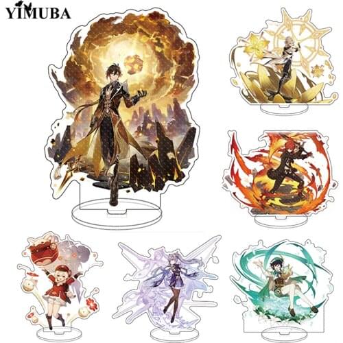 Genshin Impact Acrylic Stand Model Plate Keychain Anime Figures Desk Decor Standing Sign Zhongli Klee Diluc Venti Qiqi Key Chain