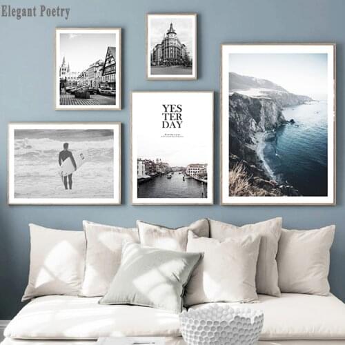 Black White Landscape Picture Scandinavian Poster Nordic Style Print Nature Scenery Wall Art Canvas Painting Modern Room Decor