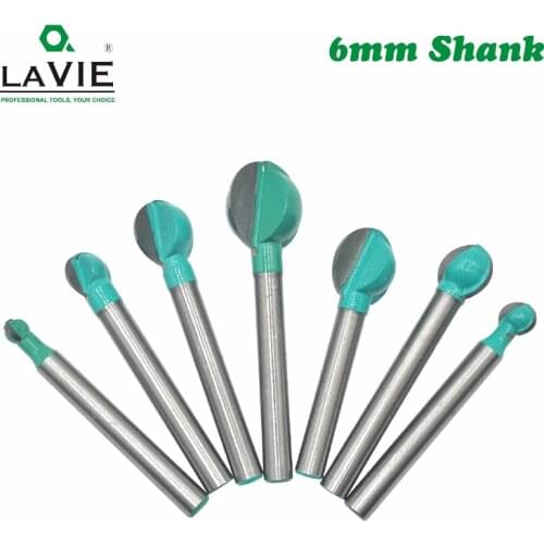 LAVIE 1pc 6mm Shank Ball Nose Round Carving Bit Cove CNC Milling Bit Radius Core Tungsten Carbide Router Bit for Wood MC06003