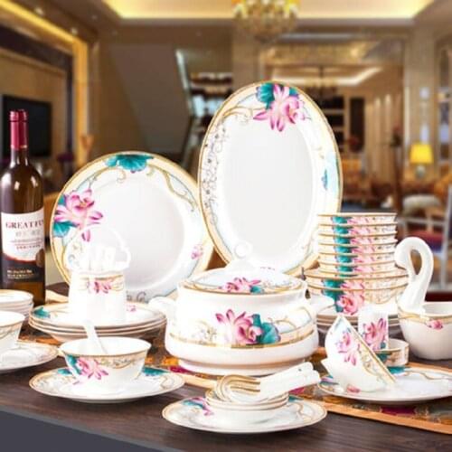 Guci Jingdezhen ceramics 60 PIECES of household type and bone china tableware suit bowl set wedding gifts