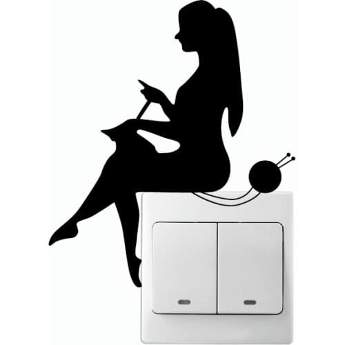 KG-230 Knitting Girl Vinyl Switch Sticker Creative Silhouette Wall Sticker Home Deocr Wallpaper
