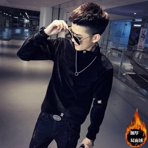 Net red with vests double-sided velvet gold velvet warm fast hand red long sleeve T-shirt high collar social jacket mens winter