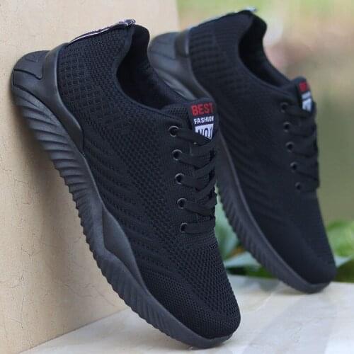 Summer Mens Breathable Casual Shoes Outdoor Lightweight Sports Shoes Casual Walking Platform Ladies Sports Shoes Black