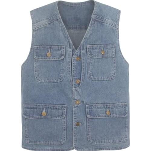 Fashion Waitscoat Mens Cowboy Vests Baggy Coat Men Loose Denim Vest Outwear Mens Outer Jacket Casual Coats Tops