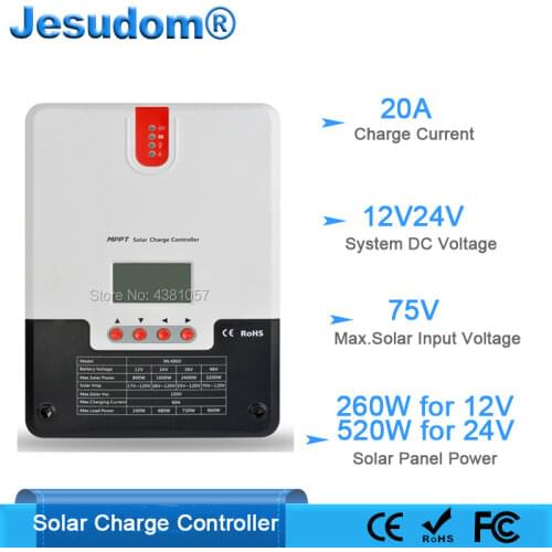 MPPT Solar Charge Controller 20A 12V24V Auto for lithium batteries solar PV regulator Charger with BT-1 ML2430/ML2440