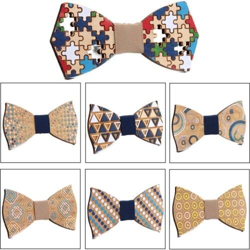Mens Adjustable Formal wooden Vintage colorful Print Bow Tie Butterfly Bowtie Tuxedo Bows Groom Prom Party Accessories Gift