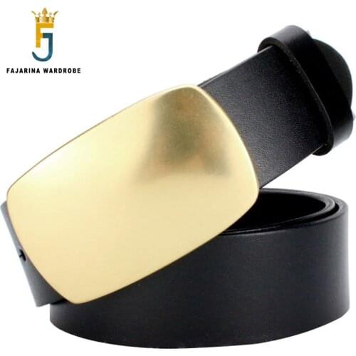 FAJARINA Quality Design Mens Blank Smooth Solid Brass Buckle Belts Cowskin Genuine Leather for Men Can Use for 10 Years NW0122