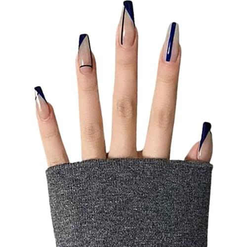24pcs Geometric Lines Wear Long Paragraph Fashion Manicure Patch False Nails Save Time Wearable Nail Patch SANA889