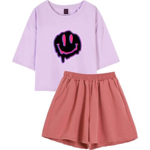 Cartoon Print Night Suits Harajuku Graffiti Shirt Cotton Oversized Women Crop Tops Drop Shoulder Pajama Sets Pastel Sleepwear