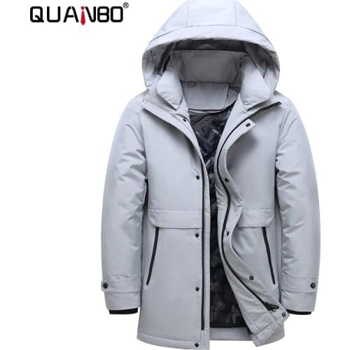QUANBO 2020 New Mens Down Jacket Winter Plus Fat Size Liner Detachable Hooded Middle-aged Coat Warm Thick Mens Clothing