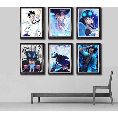 Digital Anime Ao No Exorcist Son Rin Fabric Canvas Art Print Poster for Living Room Decoration,8 x 10 Inches,No Frame,Set of 6