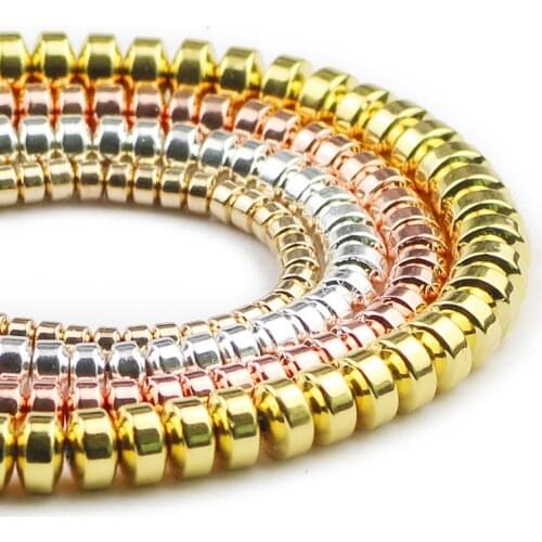 Flat Cylinder Round Rose Gold Hematite Natural Stone Spacer Loose Beads For Jewelry Making DIY Bracelets Accessories 4/6/8MM