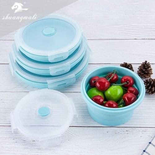 Portable Folding Bento Box Collapsible Portable Silicone Lunch Box Outdoor Picnic Camping Circular Food Storage Container