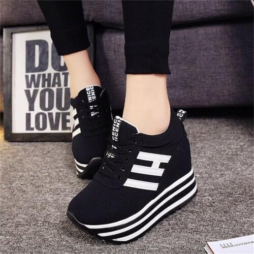 High Flat Platform 9cm Height Increasing Casual Shoes Woman Fashion Hidden Wedge Sneakers Female Vulcanize Shoes