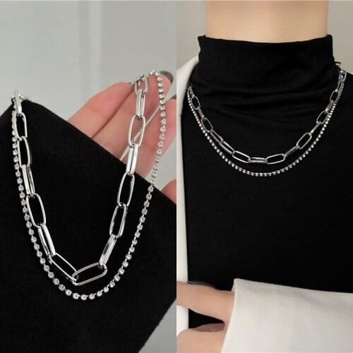 Punk Simple Solid Color Rhinestone Link Chain Necklace for Women Men Girls Classic Choker Neck Jewelry 2021 Trend New Arrival