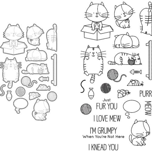 Clear Stamps And Ctting Dies Animal Cats Play Ball Of Yarn Fish Mouse For DIY Scrapbook Photo Album Craft Card 2021 New