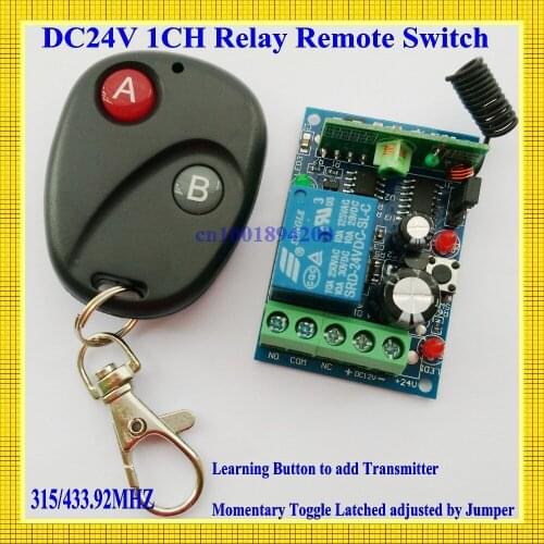 DC 24V 10A Relay 1CH AB Button RF wireless remote control switch system1Receiver /switch&1Transmitter/remote control 315/433MHZ