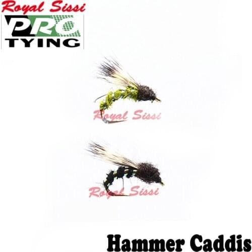 Royal Sissi hand tied 6pcs/box 16# hammer caddis fly fishing grayling trout dry flies 2 optional colors panfish insect fly lure