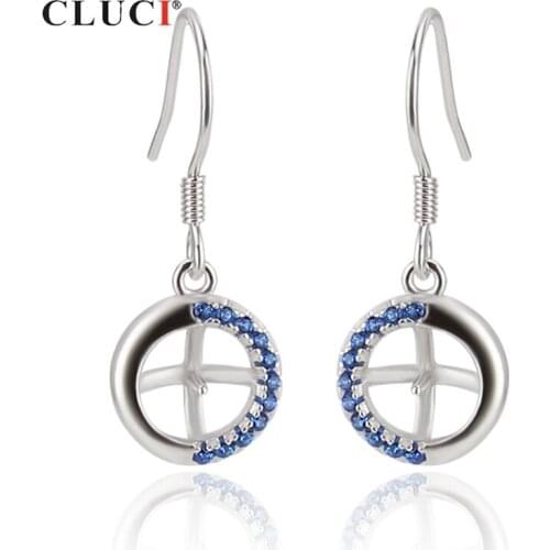 CLUCI Blue Zircons 925 Sterling Silver Earrings for Office Lady Women Pearl Mounting Silver 925 Round Drop Earrings SE058SB