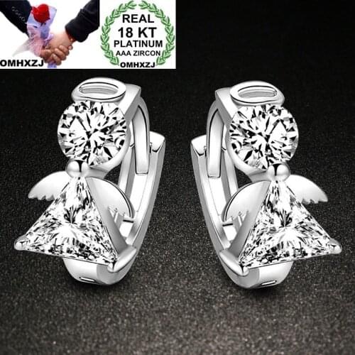 OMHXZJ Wholesale Personality Fashion OL Woman Girl Party Wedding White Angel Zircon 18KT Gold White Gold Hoop Earrings YE394
