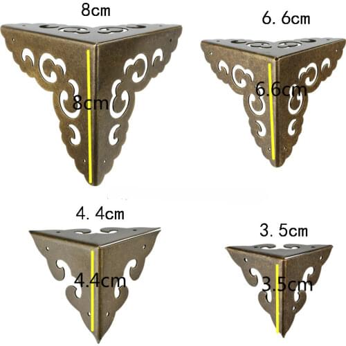 Copper Chinese Retro Carved Crafts Corner Protector Brass Table Edge Corner Wooden Case Jewelry Box Triangle Decorative Corner