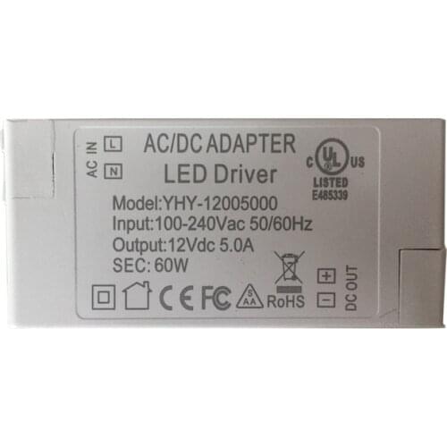 100V-240V to 12V 5A 60W LED Driver AC DC Adapter Power Supply 60 Watt Lighting Transformer for LED Lamp Strip
