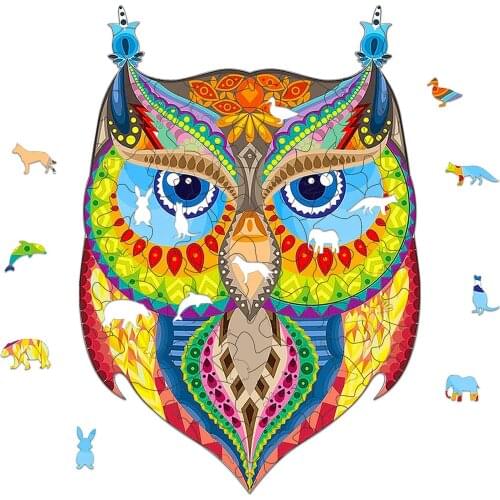 Unique Wooden Animal Jigsaw Puzzles Mysterious Colorful Owl 3d Puzzle Gift For Adults Kids Educational Puzzle Interactive Gift