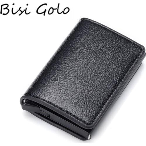 BISI GORO Credit Card Holder RFID Aluminium Business Card Case Travel Smart Wallet Crazy Horse PU Leather 2020 Men And Women