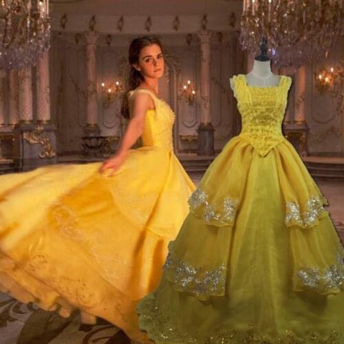 High Quality Beauty and the Beast dress Belle cosplay costume yellow dress belle costume dress