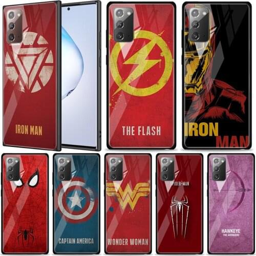 Marvel Superhero Logo Tempered Glass For Samsung Galaxy Note 20 Ultra 10 9 8 Plus Lite A70 A50 A40 A30 A20 A10 Phone Case
