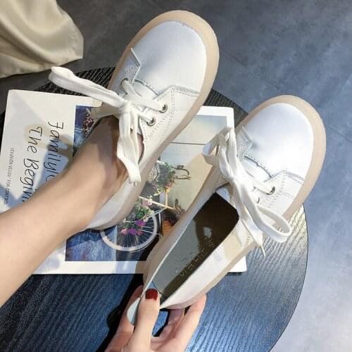 2021Woman Pu Leather Solid Flat Shoes Womens Sneakers Lace Up Slip on Casual Fashion Shoes 2021 New