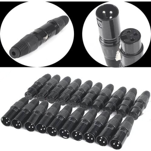 10pairs XLR 3Pin Audio Microphone Cable Connector Black Male + Female MIC Plug Cable Connect XLR Adapter(10x Male+10x Female)