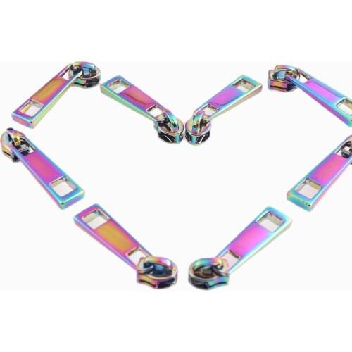 10pcs Rainbow 4mm Inner Size 3# Zipper Heads Puller Metal Zipper Zinc Alloy Zipper DIIY Accessories for Bags Clothes Shoes