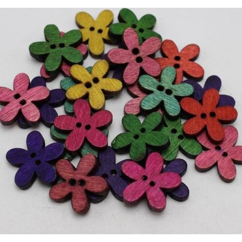 100 Mixed Color Flower 2 Holes Wood Sewing Buttons Flatback Scrapbook 20mm