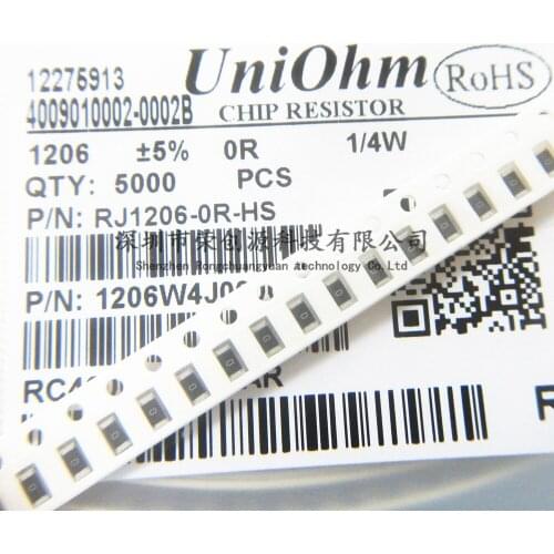 100PCS 1206 5% SMD resistor 0R 0ohm 0Ω 1/4W