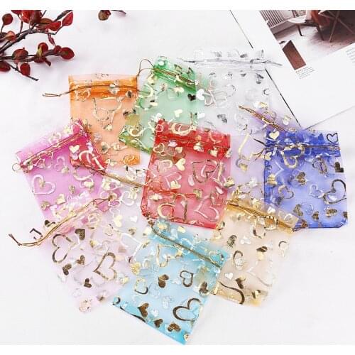 100pcs Bronzings Organza Bag Jewelry Packaging Gift Beam Yarn Net Bags Jewelry Organizer Present Wedding Party Favors Pouches