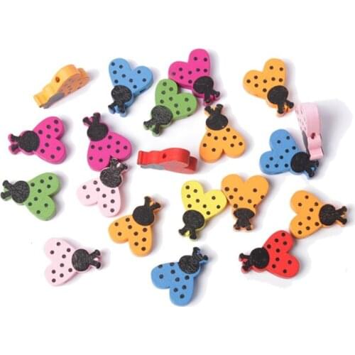 100PCS Mixed Colours Wooden Ladybug Beads #24922