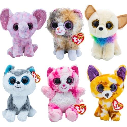 15CM Ty Beanie Big Glitter Eyes Plush Stuffed Animal Collectible Puppy Elephant Kitten series Doll Toy Christmas Gift For Kids
