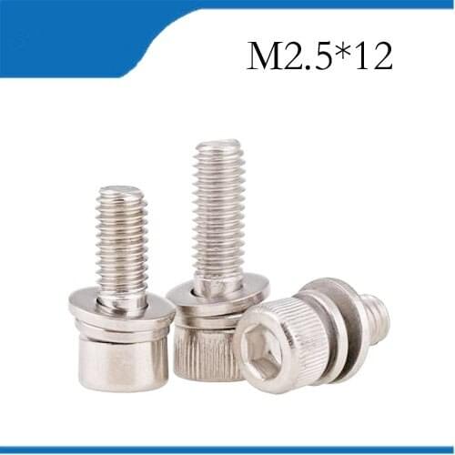 20pcs M2.5*12mm Stainless Steel Inner Hex Bolt Hexagon Socket Spring Lock Washer Assembly Screwcombination m2.5 bolts,m2.5 nails