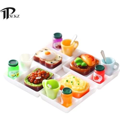5pcs/set Dollhouse Bread Jam Dinner Plate Cup Spoon For Kitchen Accessoreis Doll House Play Kitchen Accessories