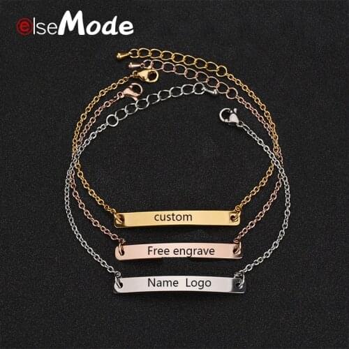 ELSEMODE Customize Engrave Bracelets for Women Men Stainless Steel ID Bracelet Personalize Engrave Name LOGO Bangles Femme Gift