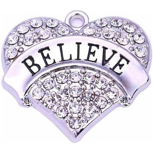 Zinc Alloy Rhodium Plated multicolor letter Believe Crystal Heart Pendant for Friendship Gift