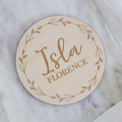 Wooden Baby Name sign, Personalized floral wreath birth Announcement sign, Milestone cards, Newborn photo props, Kids room decor