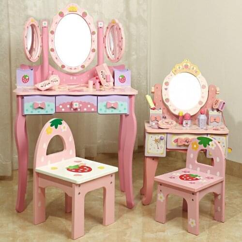 Childrens wooden dressing table girl princess multifunctional dressing table childrens simulation play house toy birthday gift