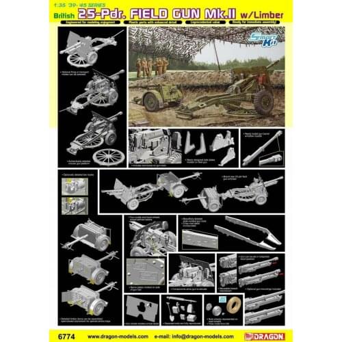 Dragon 6774 1/35 British 25-pdr Field Gun Mk.II w/Limber Smart Kit